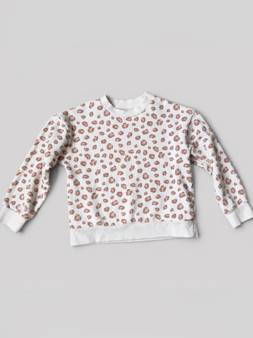 JOE FRESH White Crewneck Sweatshirt with Tan Leopard Print